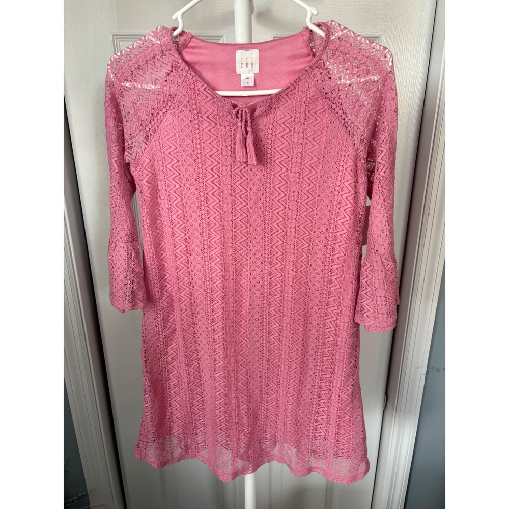CRB Girl Pink Lace Bell Sleeve Shift Dress Tassels Girls Size 16 NWT